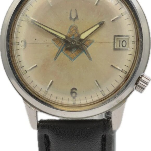 Vintage 34mm 1971 Accutron Masonic Dial Men's Tuning Fork Wristwatch 218 Steel - Picture 4 of 5